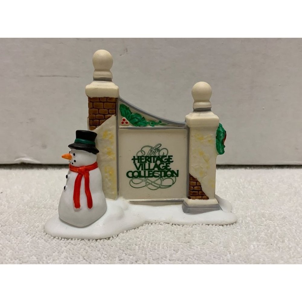 Dept 56 Village Sign with Snowman Heritage Village Accessory from 1989